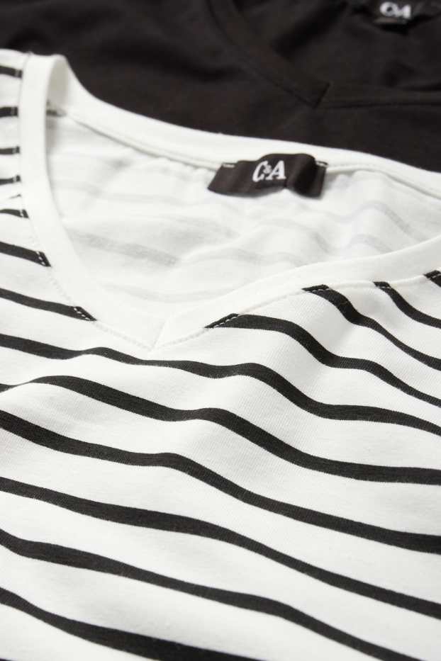 Dámské - Multipack 2 ks - tričko s výstřihem ve tvaru V - LYCRA® - černá/bílá