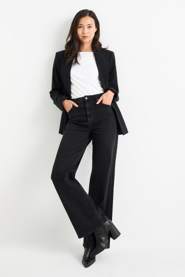 Femmes - Wide leg jean - high waist - jean gris foncé