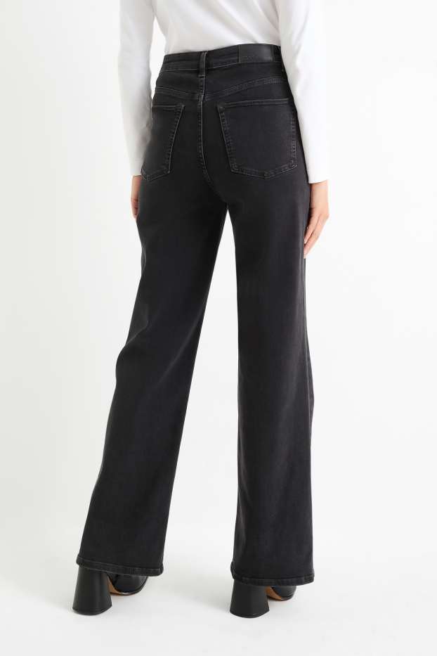 Femmes - Wide leg jean - high waist - jean gris foncé