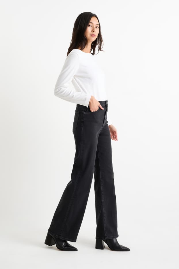 Femmes - Wide leg jean - high waist - jean gris foncé