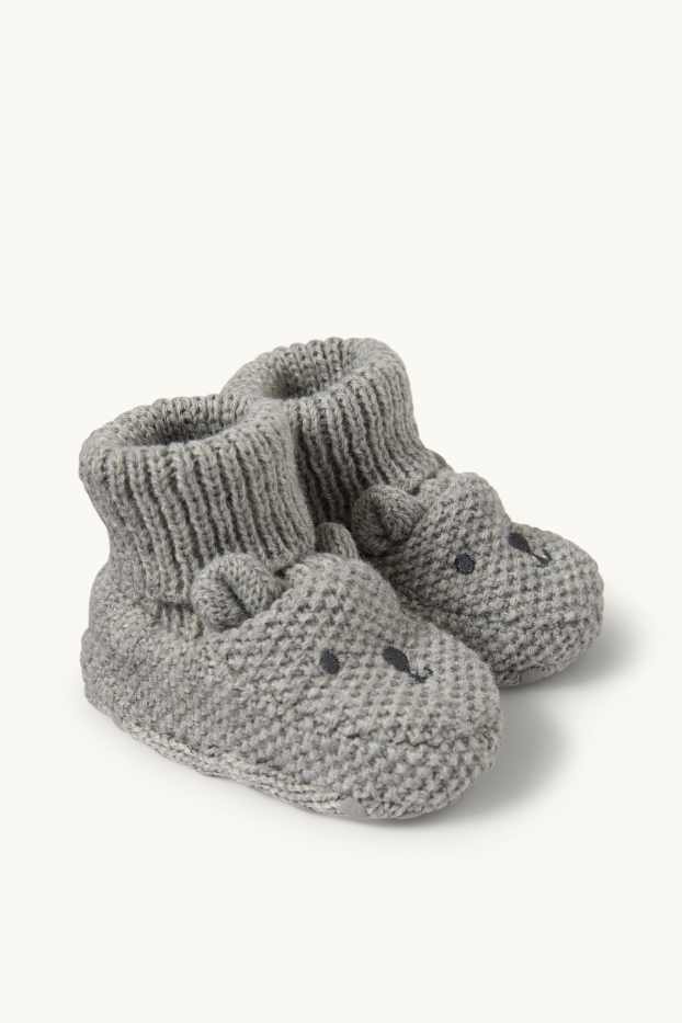 Baby Buben - Bärchen - Baby-Krabbelschuhe - grau