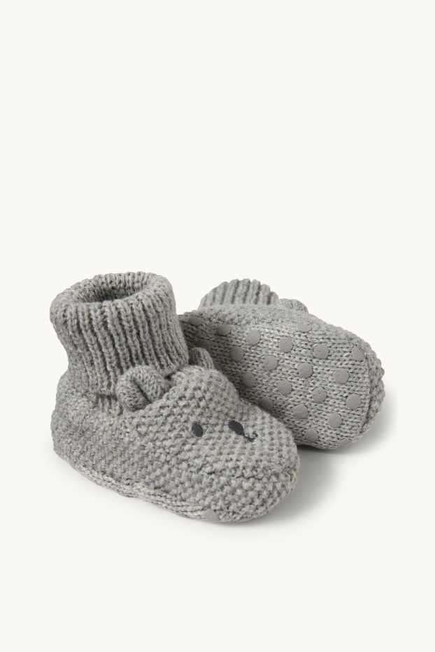 Baby Buben - Bärchen - Baby-Krabbelschuhe - grau