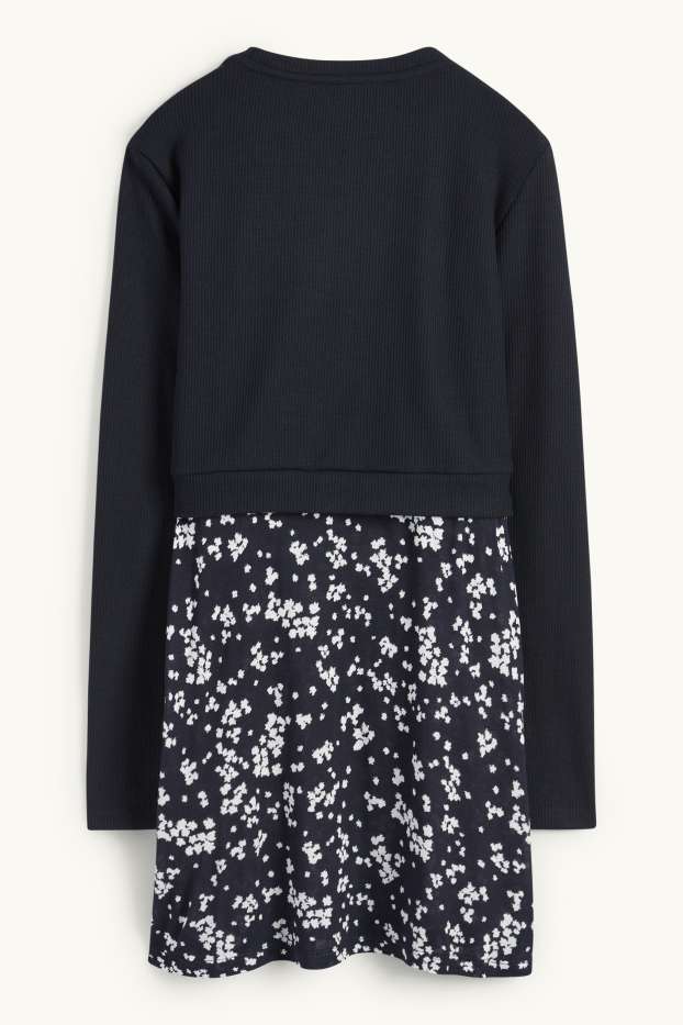 Damen - Still-Langarmshirt - 2-in-1-Look - schwarz