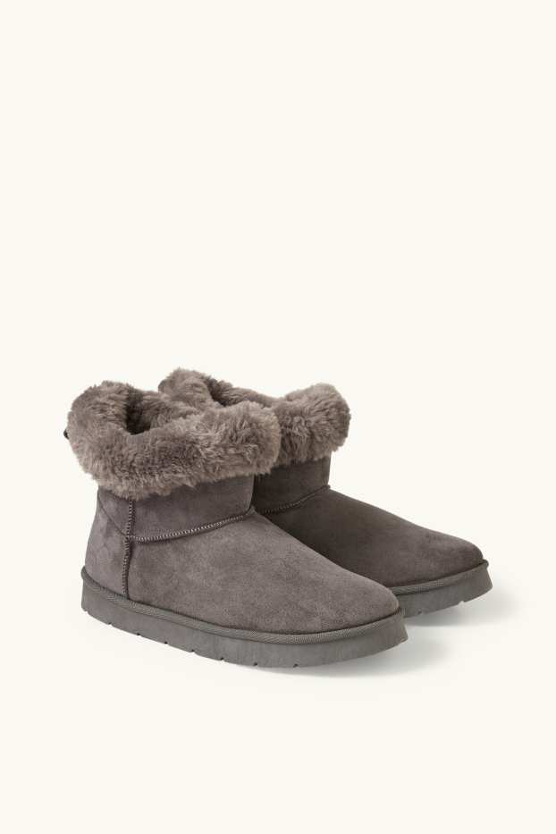 Damen - Boots - Velourslederimitat - dunkelgrau