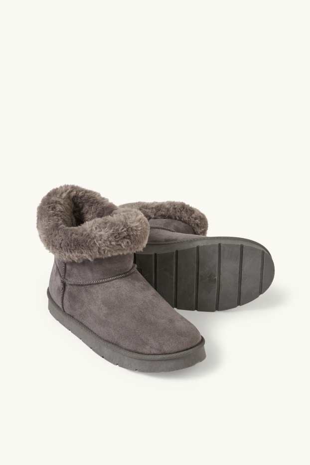Damen - Boots - Velourslederimitat - dunkelgrau