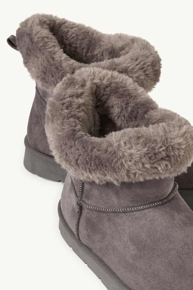 Damen - Boots - Velourslederimitat - dunkelgrau