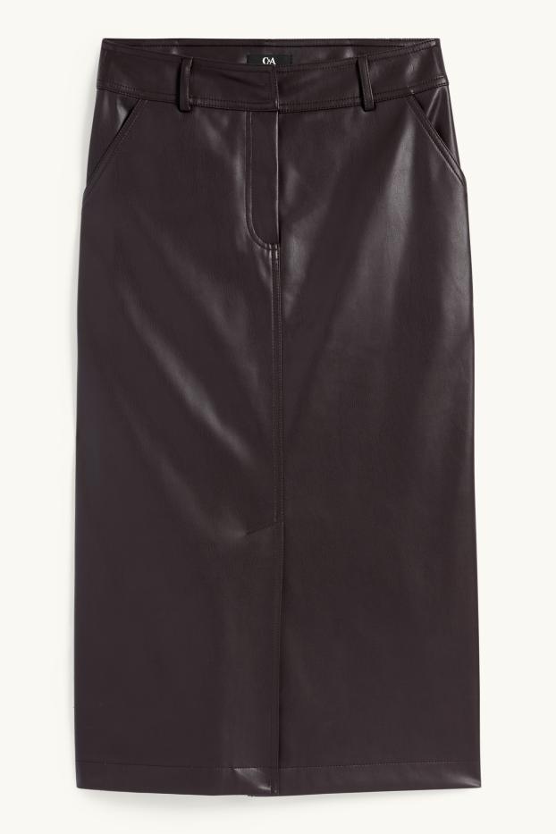 Dámské - Sukně - imitace kůže - tmavohnědá