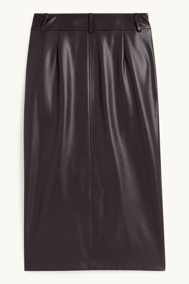 Dámské - Sukně - imitace kůže - tmavohnědá