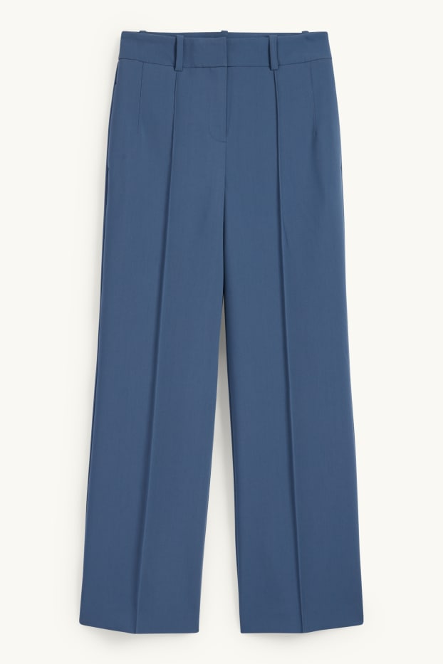 Femei - Pantaloni office - talie înaltă - wide leg - albastru