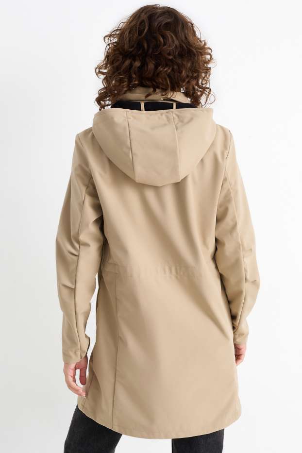 Donna - Cappotto soft shell con cappuccio - idrorepellente - 4 Way Stretch - beige