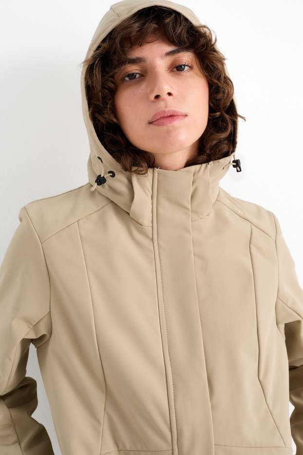 Donna - Cappotto soft shell con cappuccio - idrorepellente - 4 Way Stretch - beige
