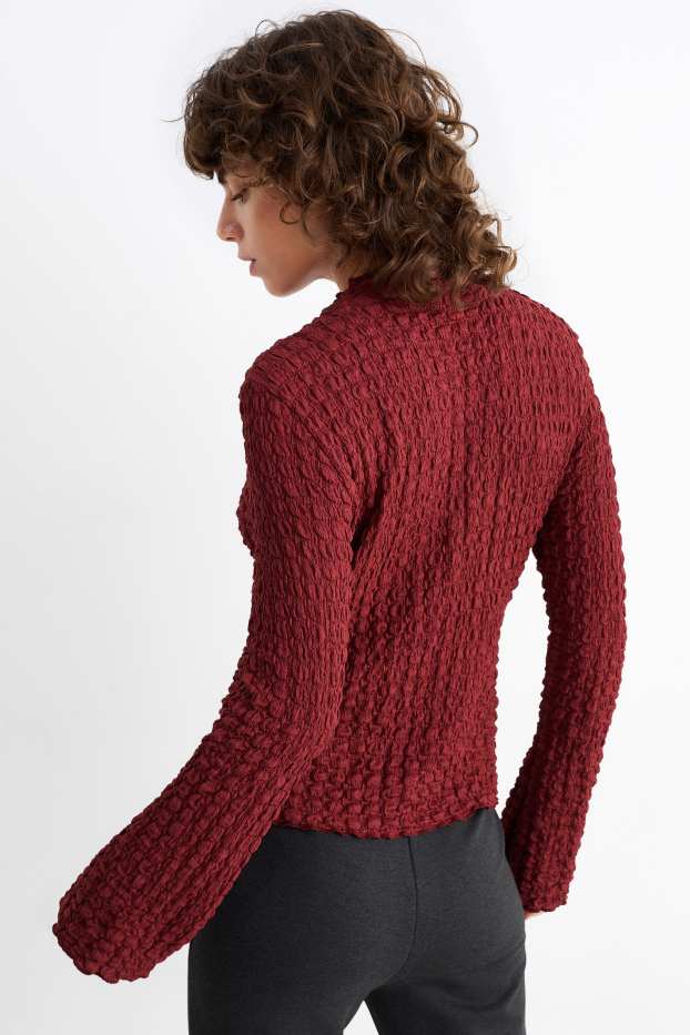 Damen - Langarmshirt - strukturiert - dunkelrot