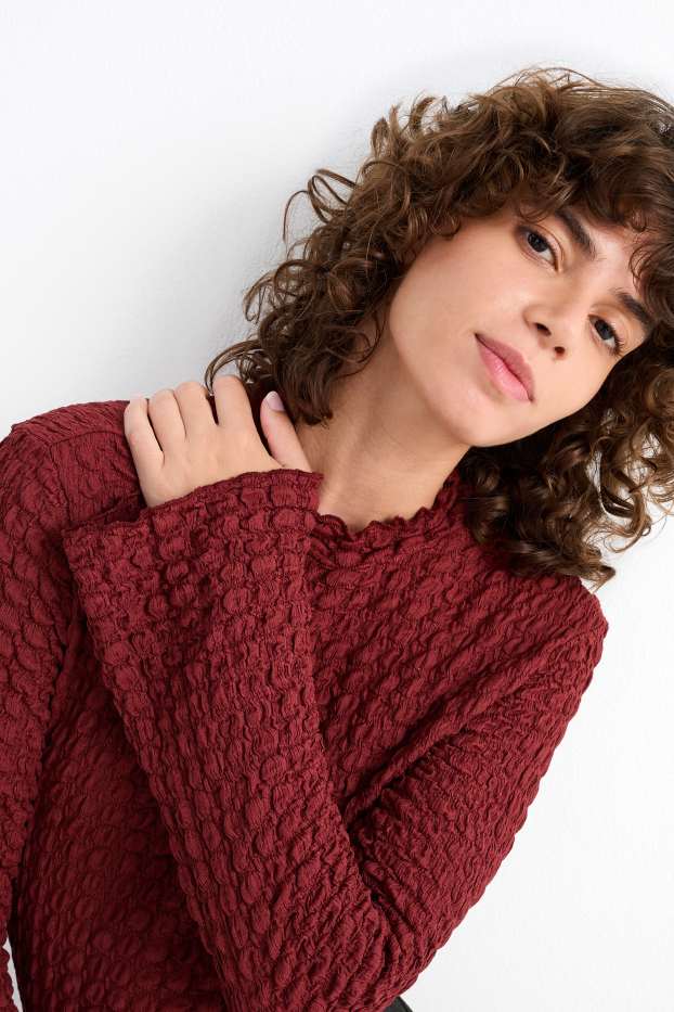 Damen - Langarmshirt - strukturiert - dunkelrot