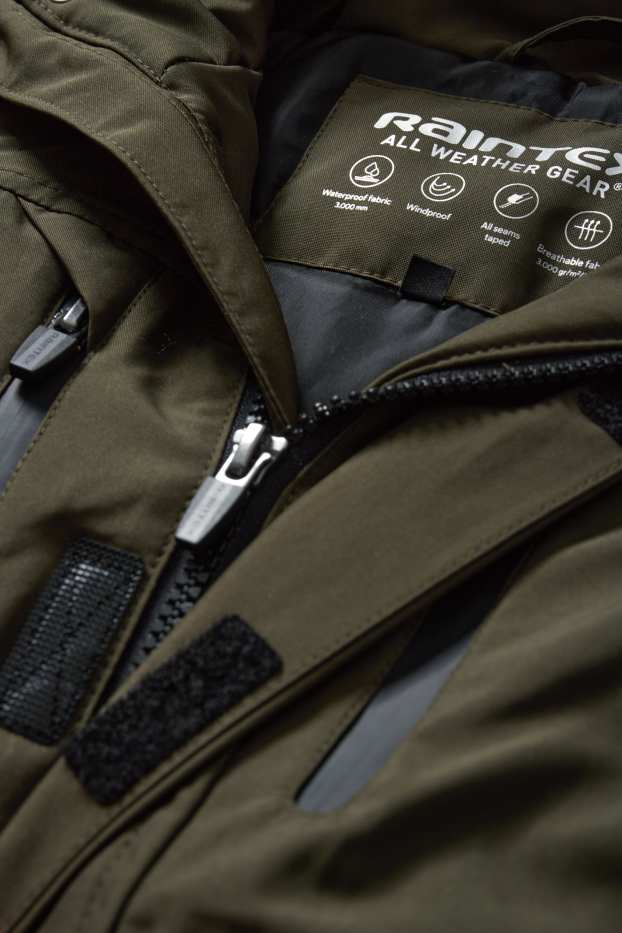 Enfants garçons - Veste à capuche, dotée d'une garniture d'imitation fourrure - imperméable - vert foncé
