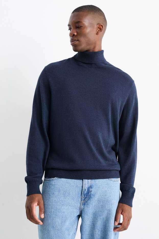 Hommes - Pull à col roulé - bleu foncé