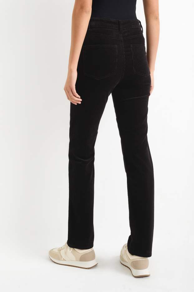 Femmes - Pantalon en velours côtelé - high waist - straight fit - noir