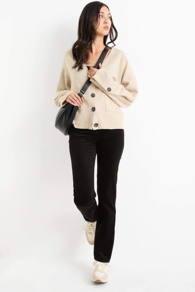 Femmes - Pantalon en velours côtelé - high waist - straight fit - noir