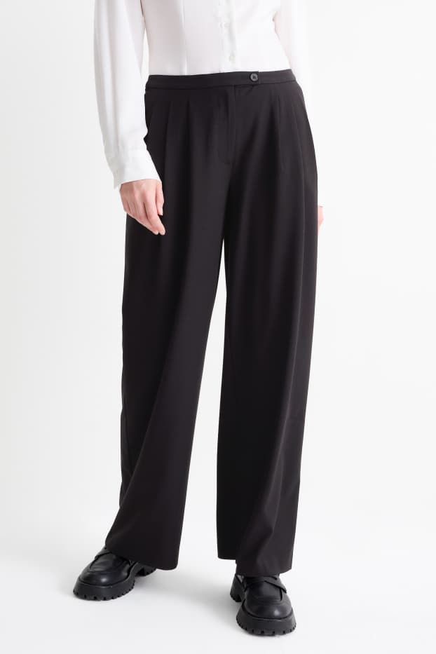 Damen - Stoffhose - Low Waist - Wide Leg - schwarz