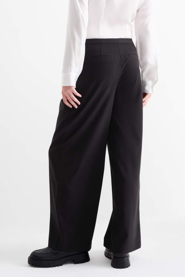 Damen - Stoffhose - Low Waist - Wide Leg - schwarz