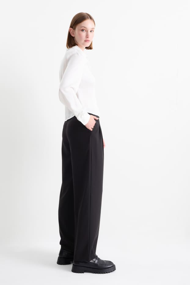Damen - Stoffhose - Low Waist - Wide Leg - schwarz