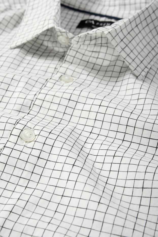 Pánské - Košile - regular fit - kent - kostkovaná - bílá/černá