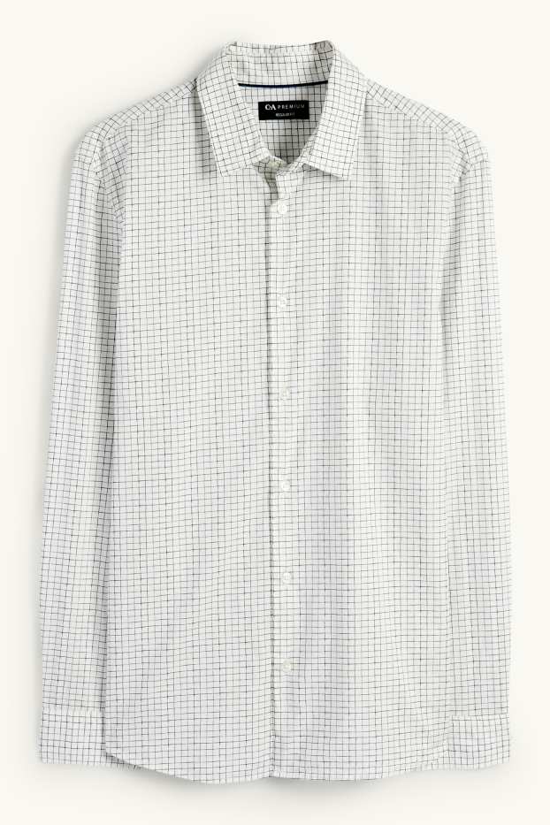 Pánské - Košile - regular fit - kent - kostkovaná - bílá/černá