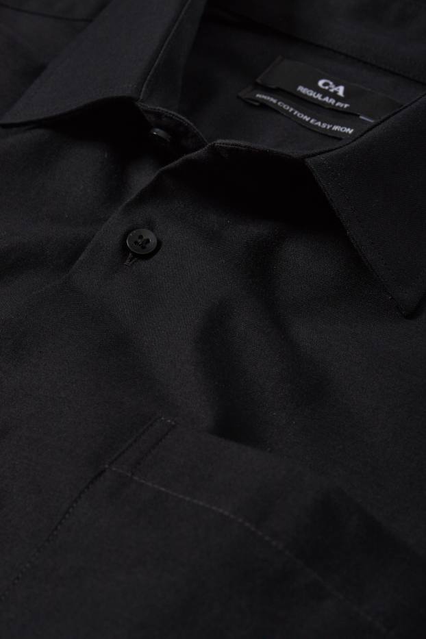 Hommes - Chemise de bureau - regular fit - col kent - facile à repasser - noir