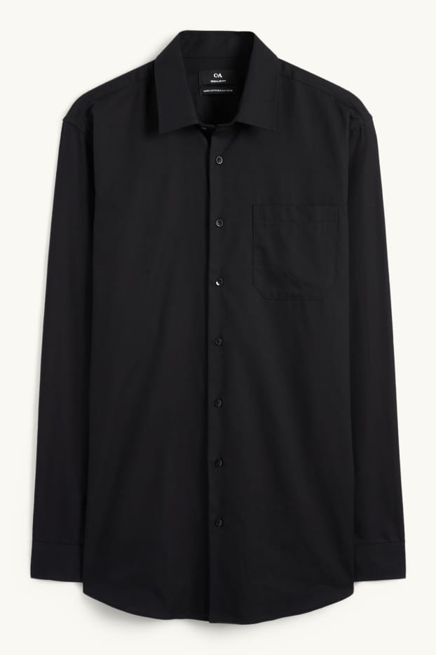 Hommes - Chemise de bureau - regular fit - col kent - facile à repasser - noir