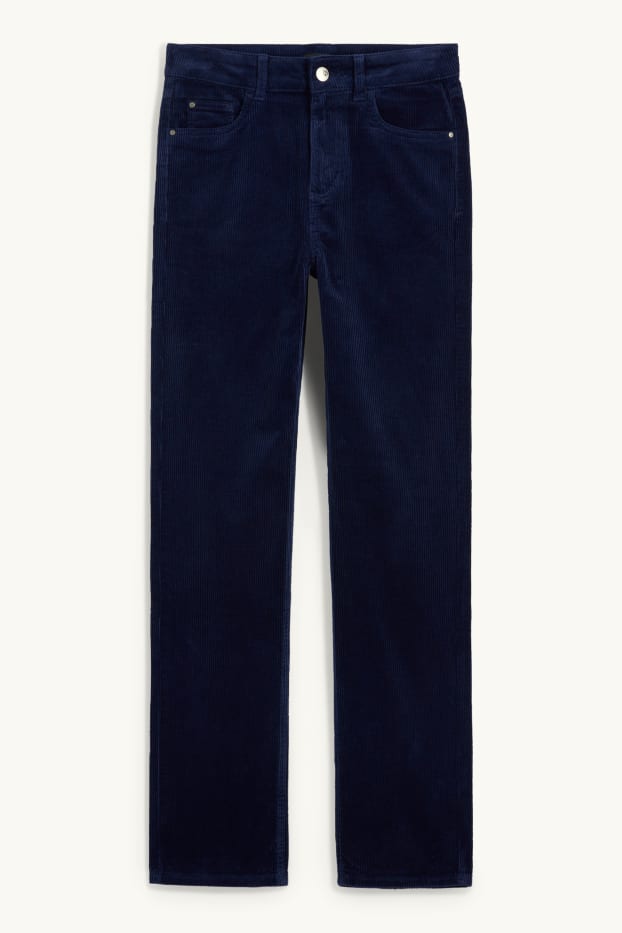 Femmes - Pantalon en velours côtelé - high waist - straight fit - bleu foncé