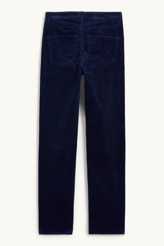 Femmes - Pantalon en velours côtelé - high waist - straight fit - bleu foncé
