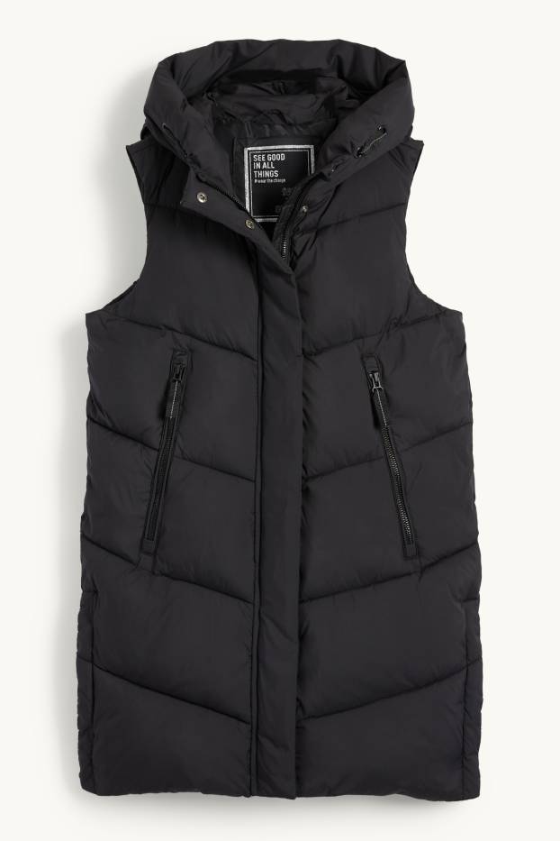 Bambine - Gilet trapuntato con cappuccio - nero
