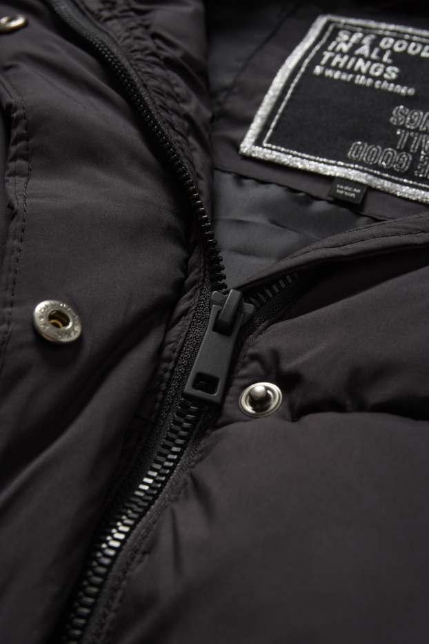 Bambine - Gilet trapuntato con cappuccio - nero