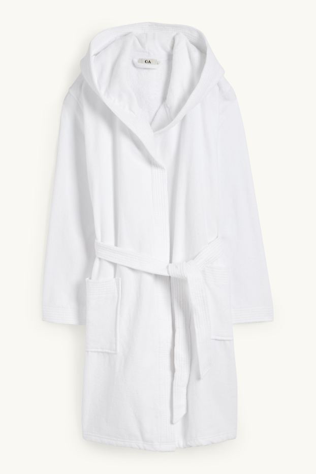 Femmes - Peignoir en éponge à capuche - blanc