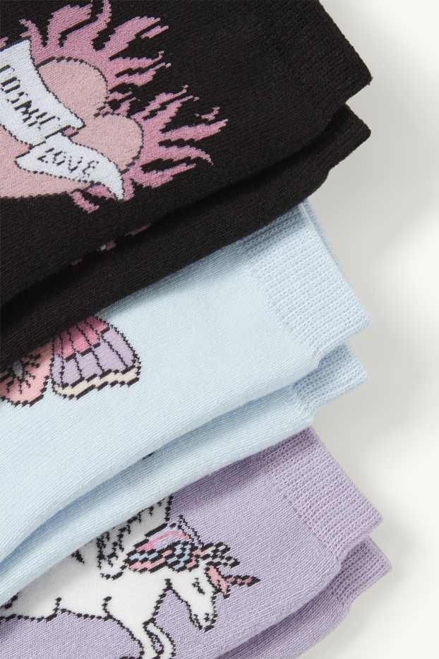 Enfants filles - Lot de 3 paires - licorne, papillon et cœur - chaussettes chaudes - noir