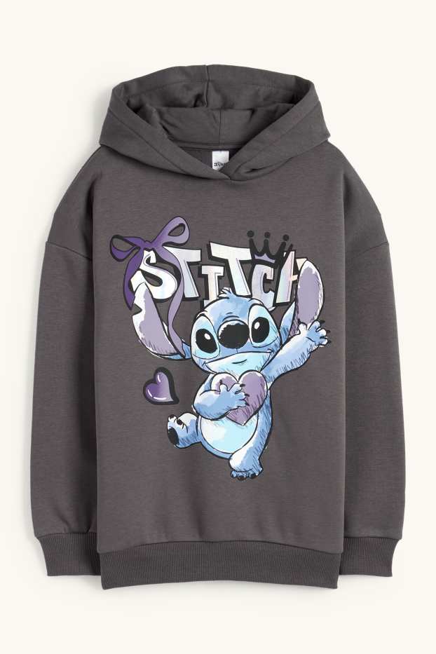 Enfants filles - Lilo & Stitch - sweat à capuche - gris foncé