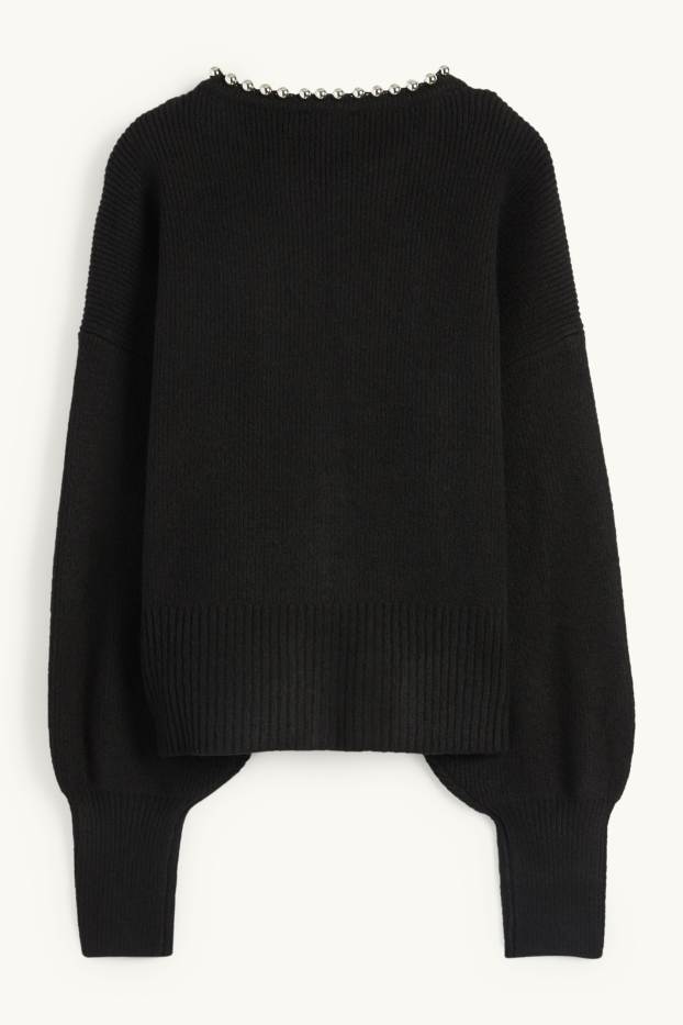 Women - Cardigan - ribbed - black