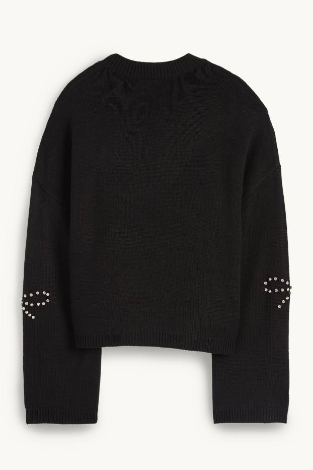 Women - Jumper with rhinestones - black