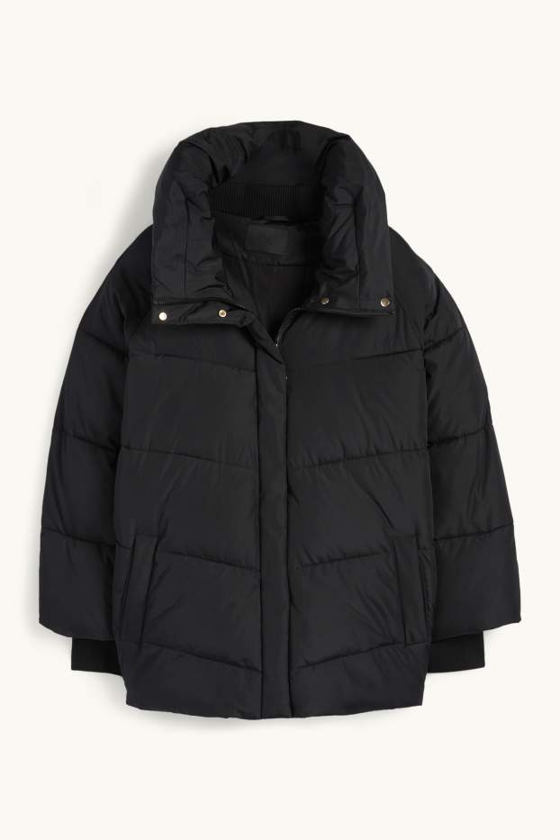 Women - Quilted jacket with hood - black