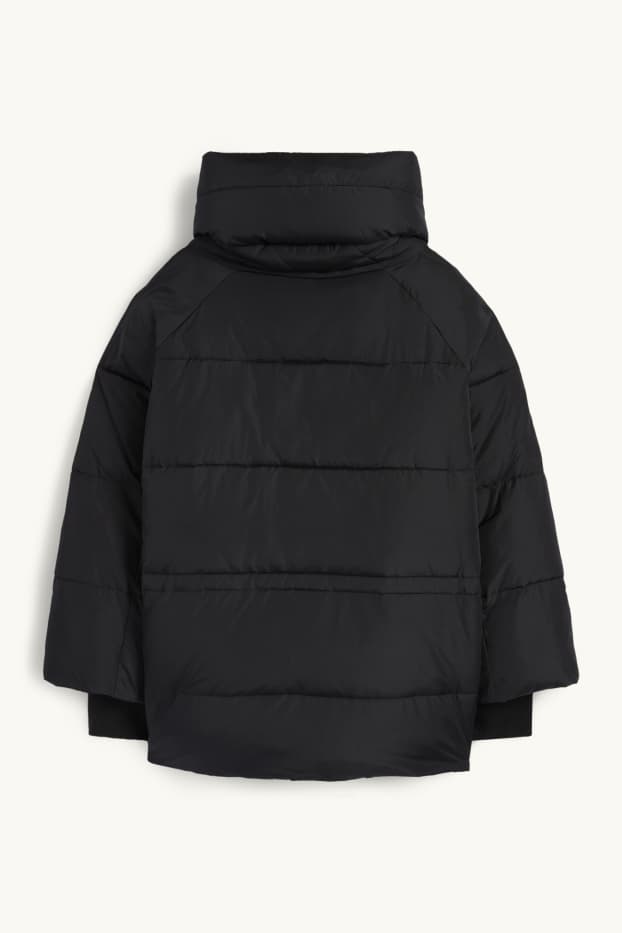 Women - Quilted jacket with hood - black