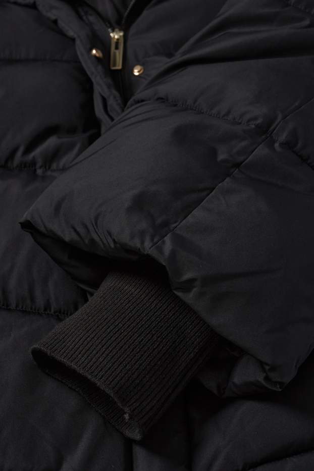 Women - Quilted jacket with hood - black