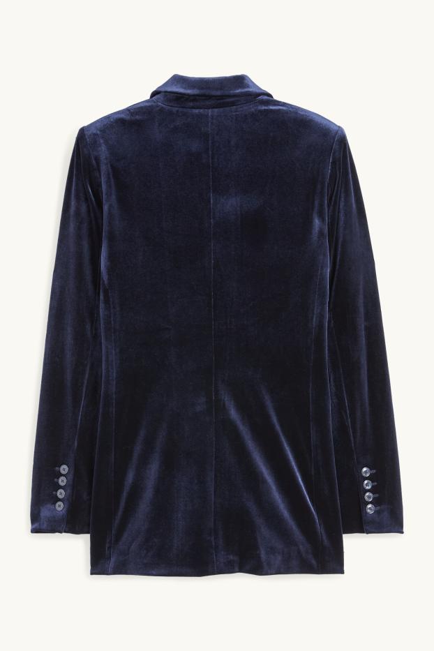 Femmes - Blazer long en velours - regular fit - bleu foncé