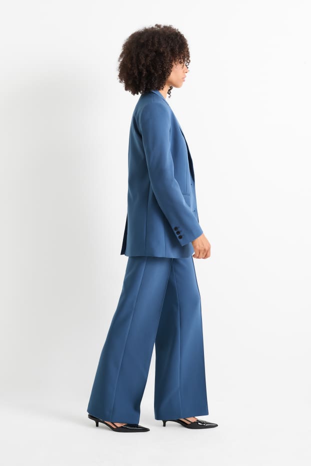 Femei - Pantaloni office - talie înaltă - wide leg - albastru