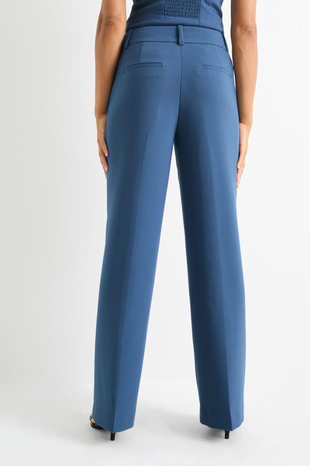 Femei - Pantaloni office - talie înaltă - wide leg - albastru