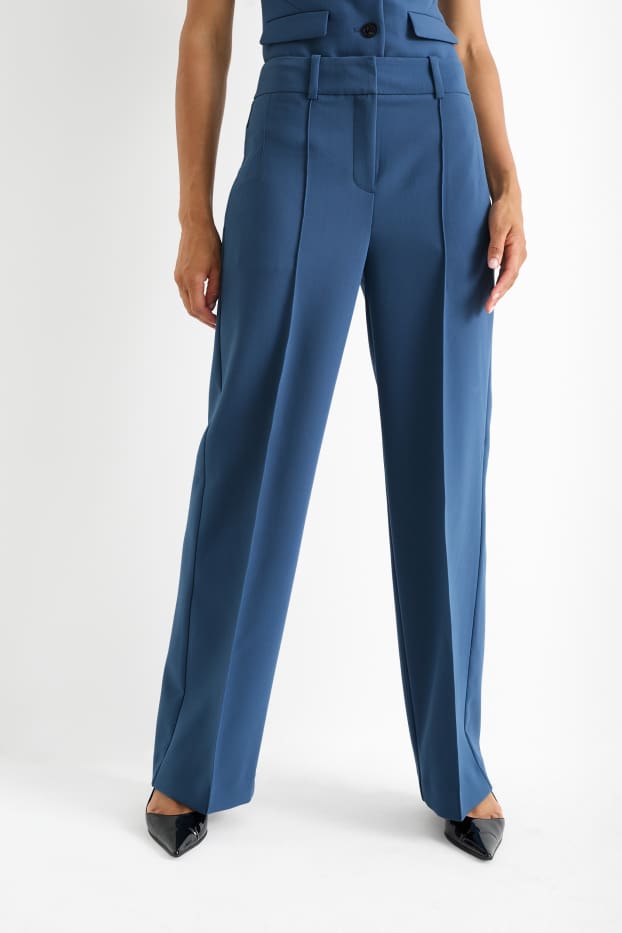 Femei - Pantaloni office - talie înaltă - wide leg - albastru