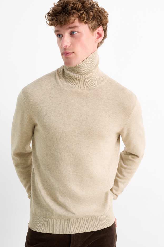 Hommes - Pull à col roulé - beige