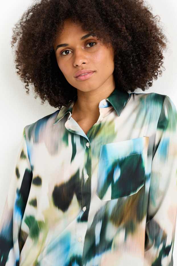 Damen - Satin-Bluse - gemustert - bunt