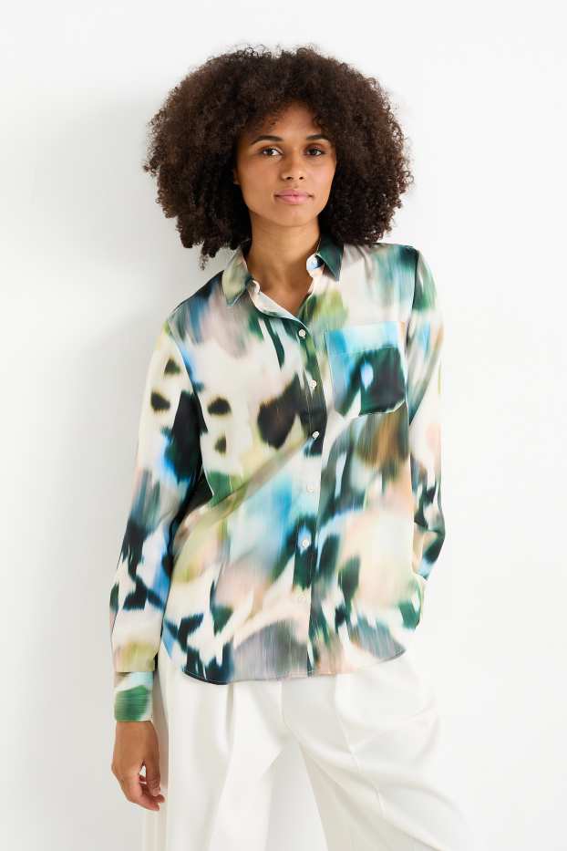 Damen - Satin-Bluse - gemustert - bunt