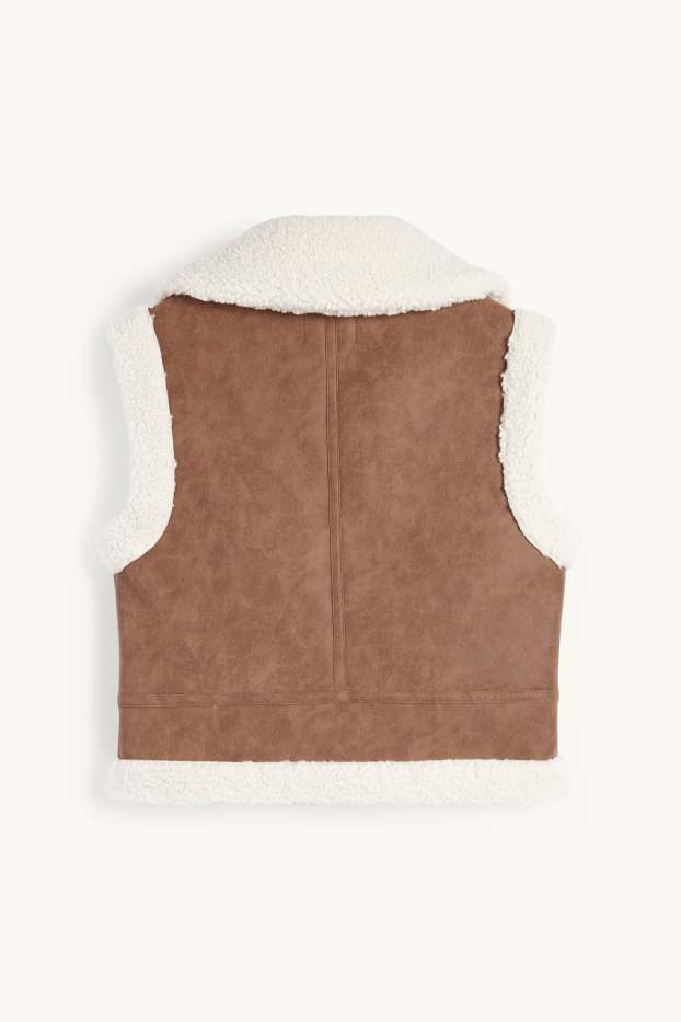 Damen - Faux Shearling Weste - Lederimitat - braun