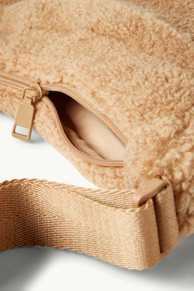 Dames - Schoudertas van teddybont - beige