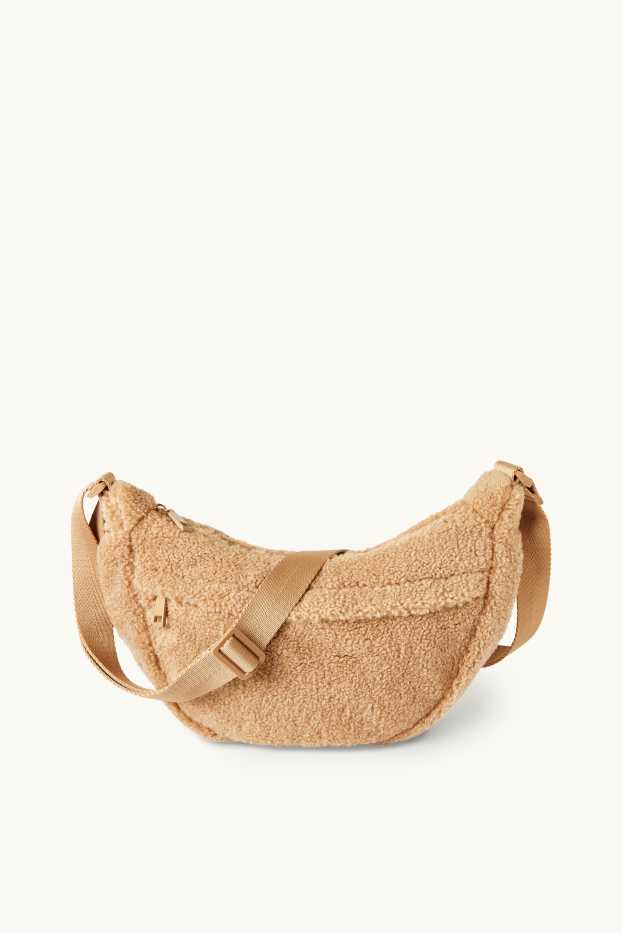 Dames - Schoudertas van teddybont - beige